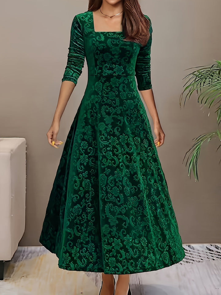 Elara Women's Graceful Floral Design Midi Dress For Weddings