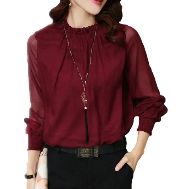 Astra Women Elegant Long Sleeve Ruffle Blouse Chic