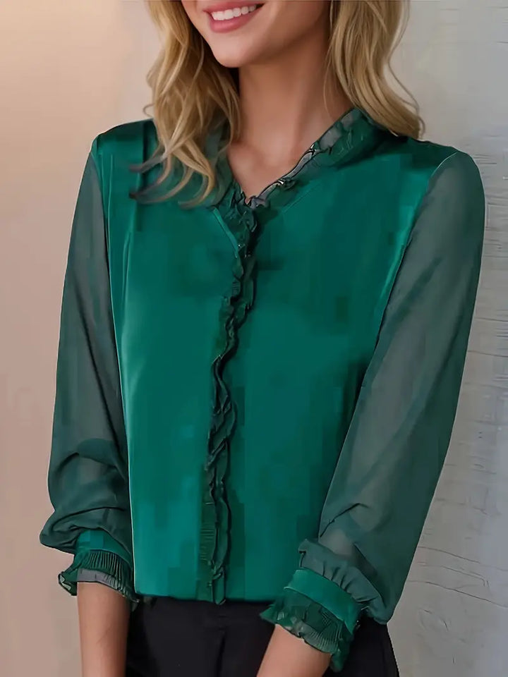 Astra Women Elegant Long Sleeve Ruffle Blouse Chic