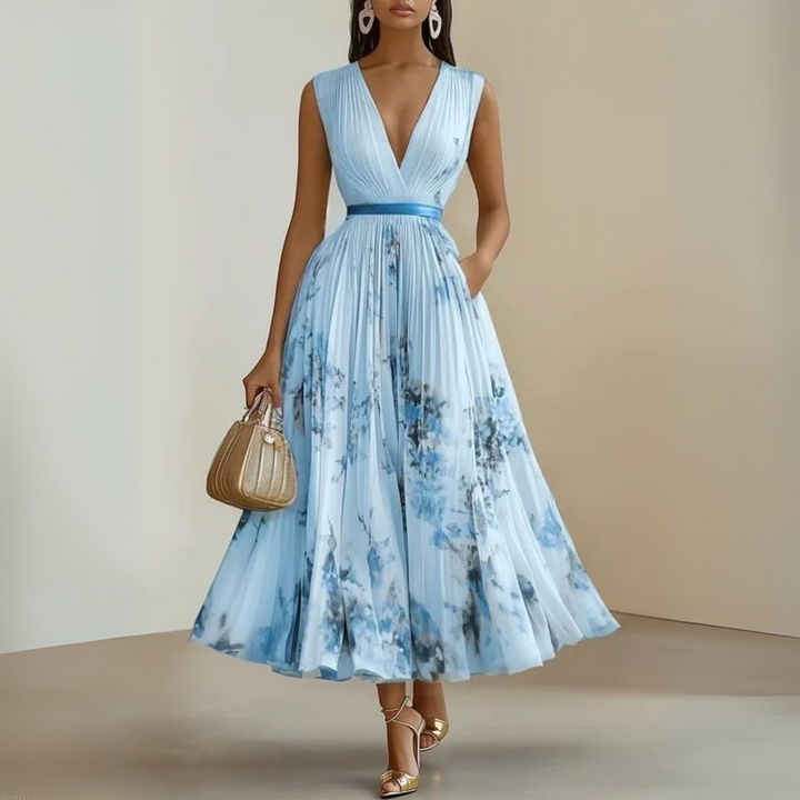 Azure Blossom Women's Flowy Sleeveless Summer Maxi Dress