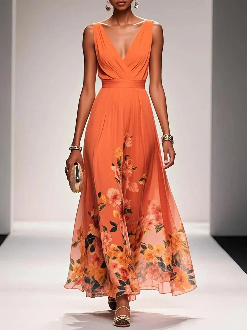 Luna Bloom Floral Chiffon Summer Maxi Dress For Women