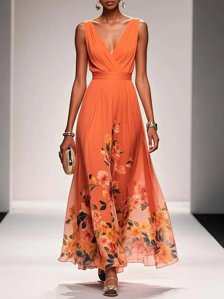 Luna Bloom Floral Chiffon Summer Maxi Dress For Women