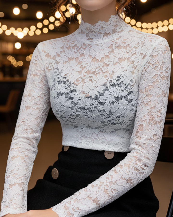 Astra Classic Women’s Spring Lace High-Neck Blouse