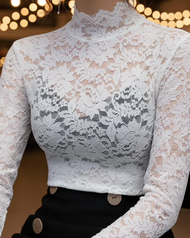 Astra Classic Women’s Spring Lace High-Neck Blouse