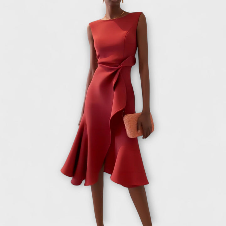 Astra Pleated Midi Dress Offering Refined Evening Style