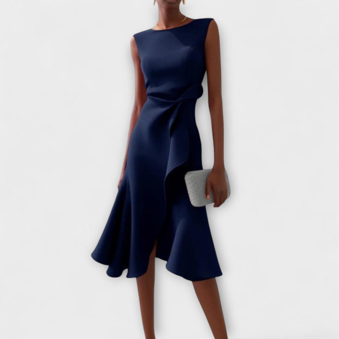 Astra Pleated Midi Dress Offering Refined Evening Style
