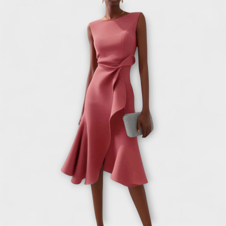Astra Pleated Midi Dress Offering Refined Evening Style