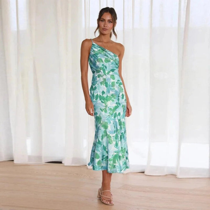 Aurora Maxi Dress With Asymmetrical Cut And Floral Print