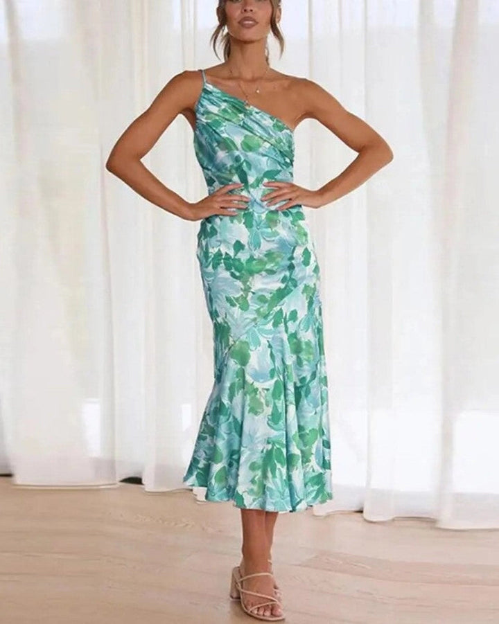 Aurora Maxi Dress With Asymmetrical Cut And Floral Print
