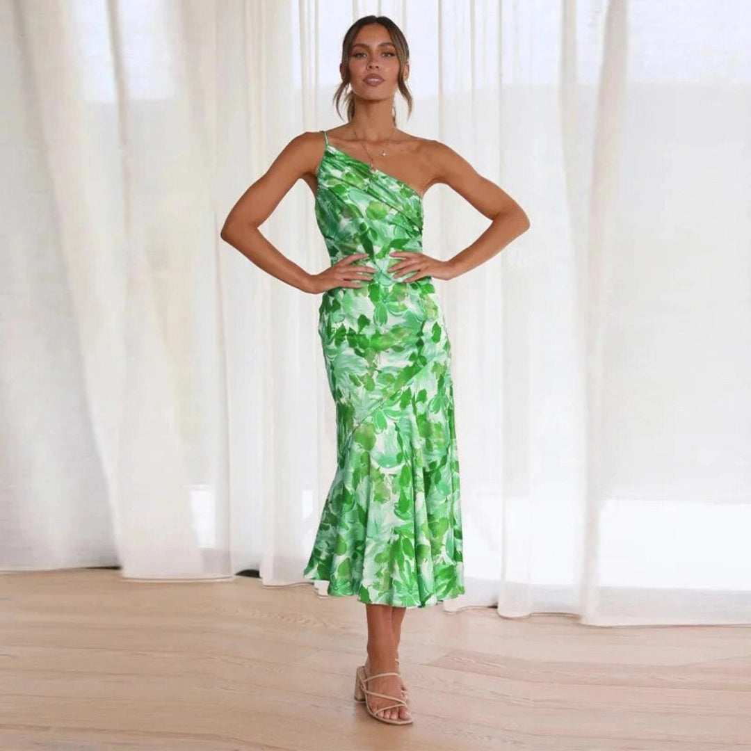 Aurora Maxi Dress With Asymmetrical Cut And Floral Print