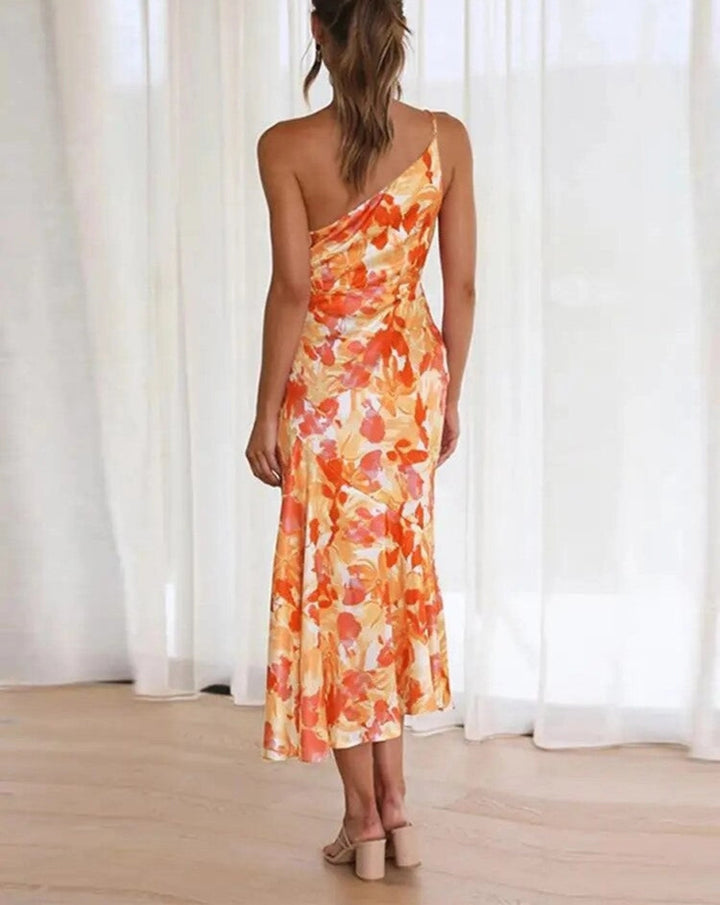 Aurora Maxi Dress With Asymmetrical Cut And Floral Print