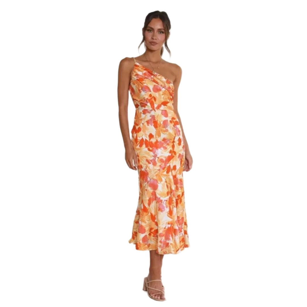 Aurora Maxi Dress With Asymmetrical Cut And Floral Print