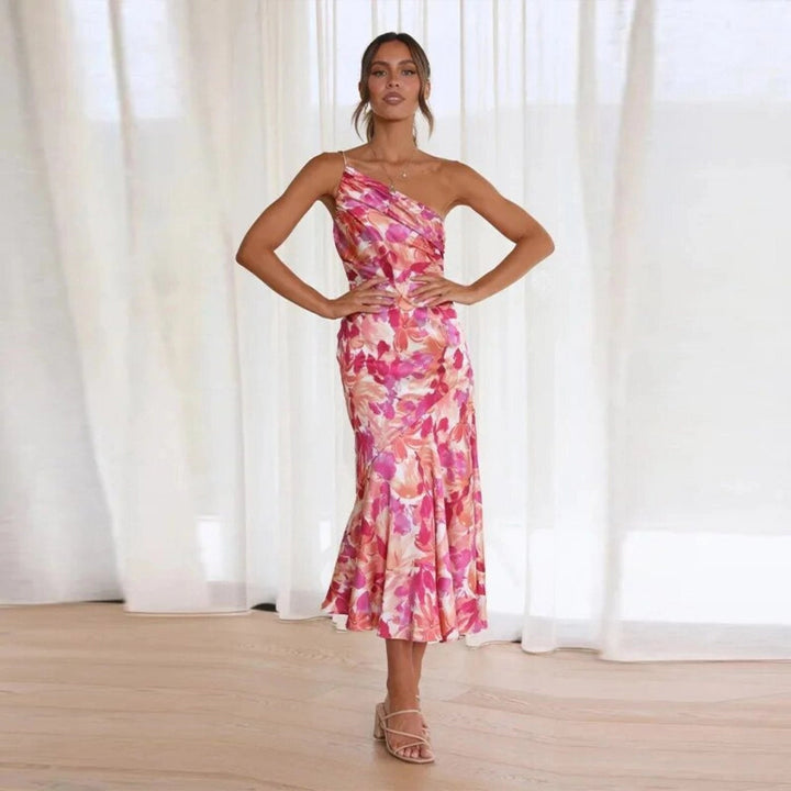 Aurora Maxi Dress With Asymmetrical Cut And Floral Print
