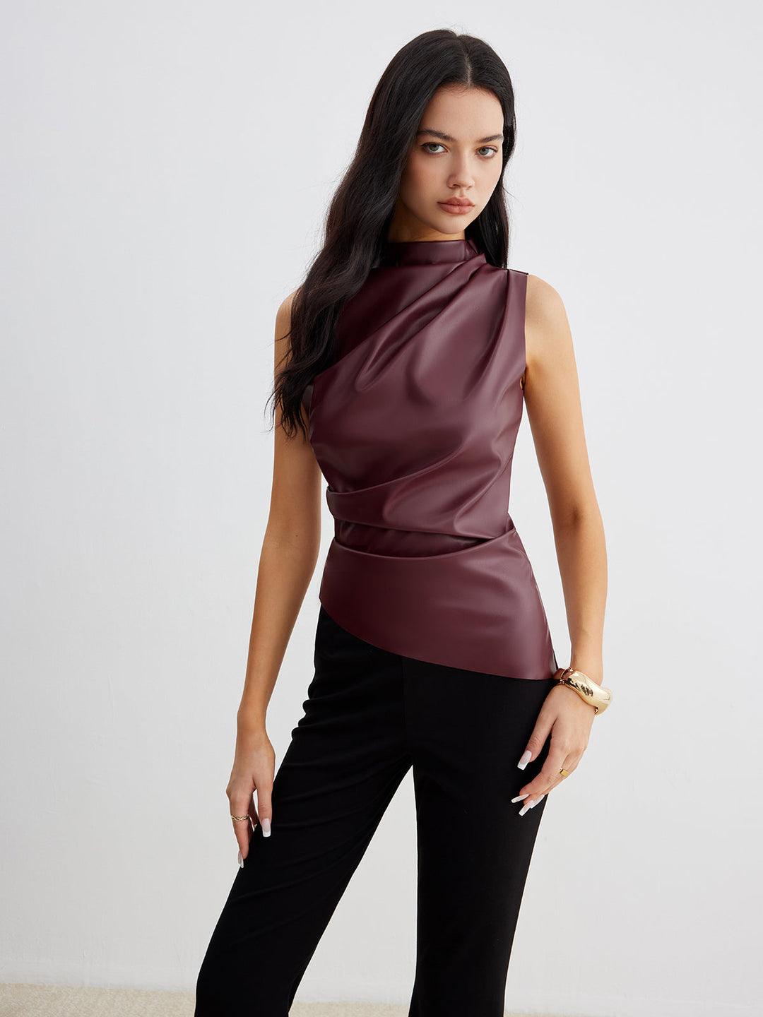 Astra Womens Summer Sleeveless Chic High Neck Top Edition