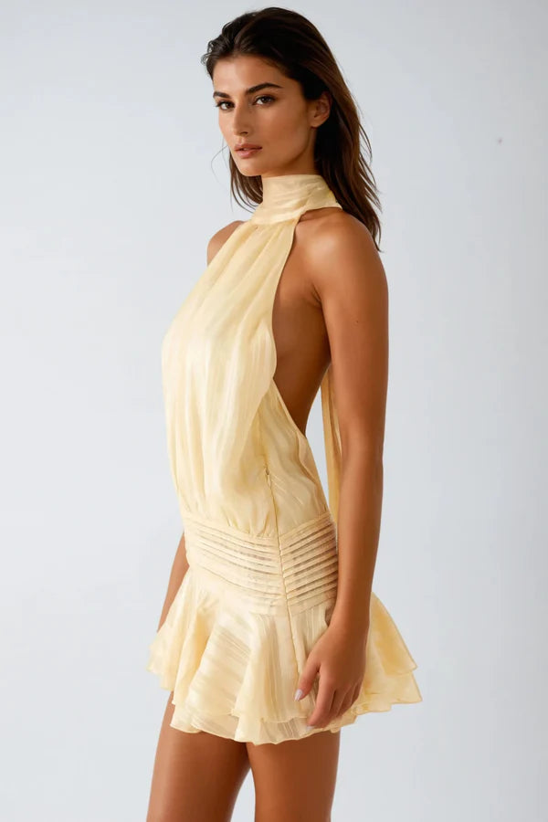 Astrae Graceful Halter Neck Mini Dress Elegant Touch
