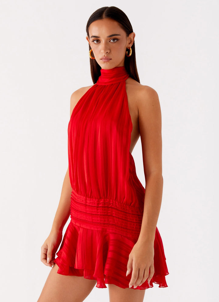 Astrae Graceful Halter Neck Mini Dress Elegant Touch