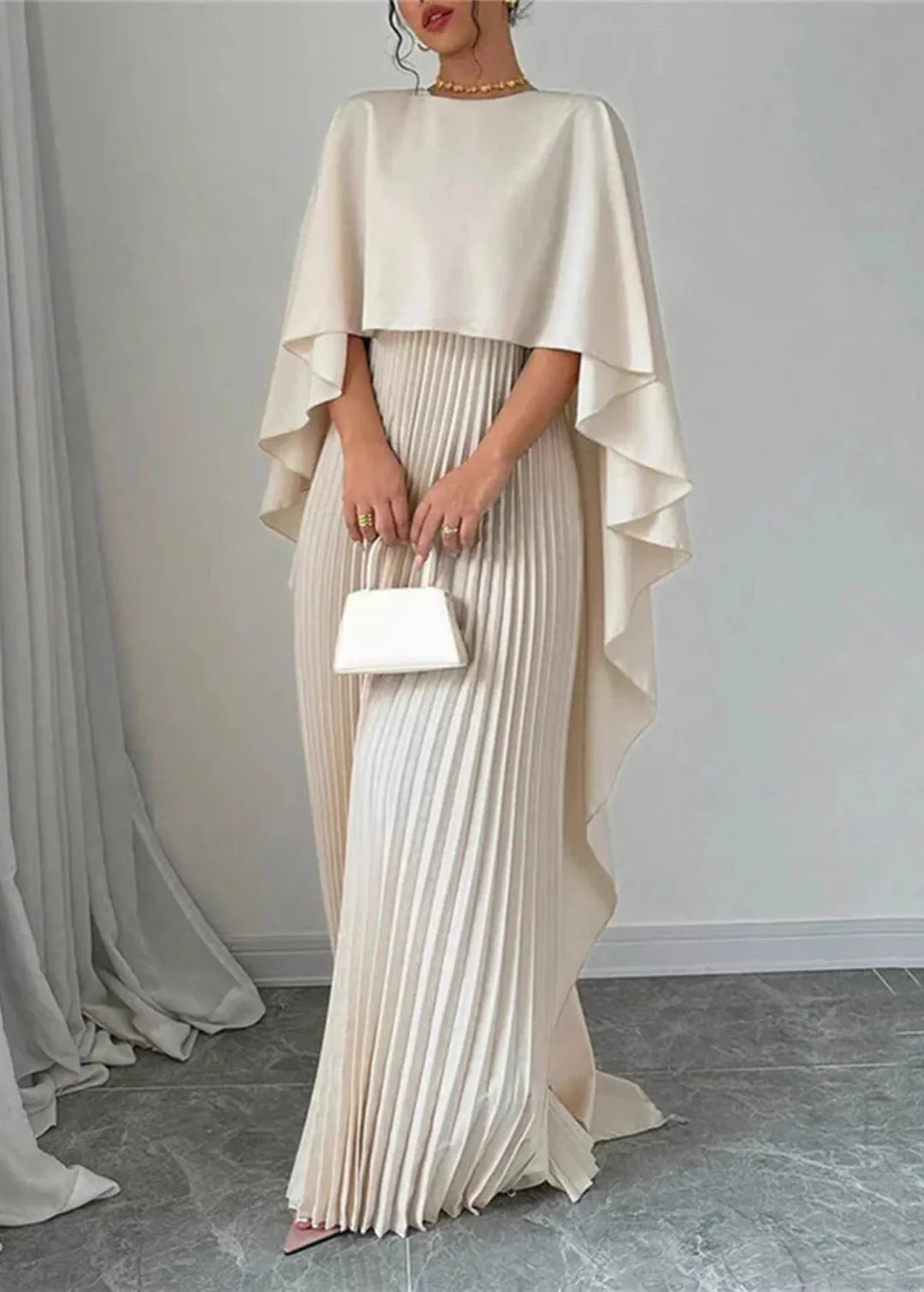 Avalon Women's Pleated Cape Maxi Dress for Wedding Guest