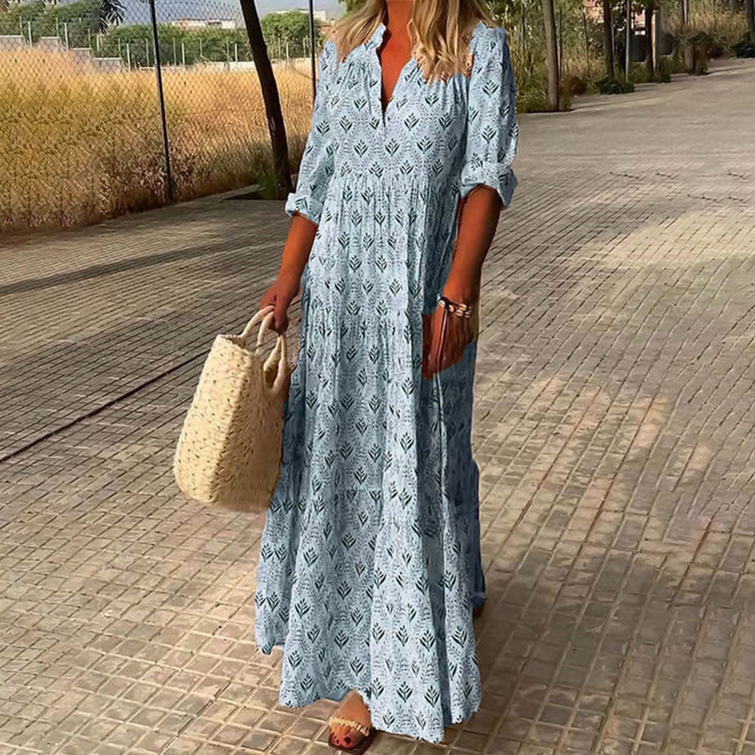Nova Bloom Women Long Sleeve Summer Boho Print Dress