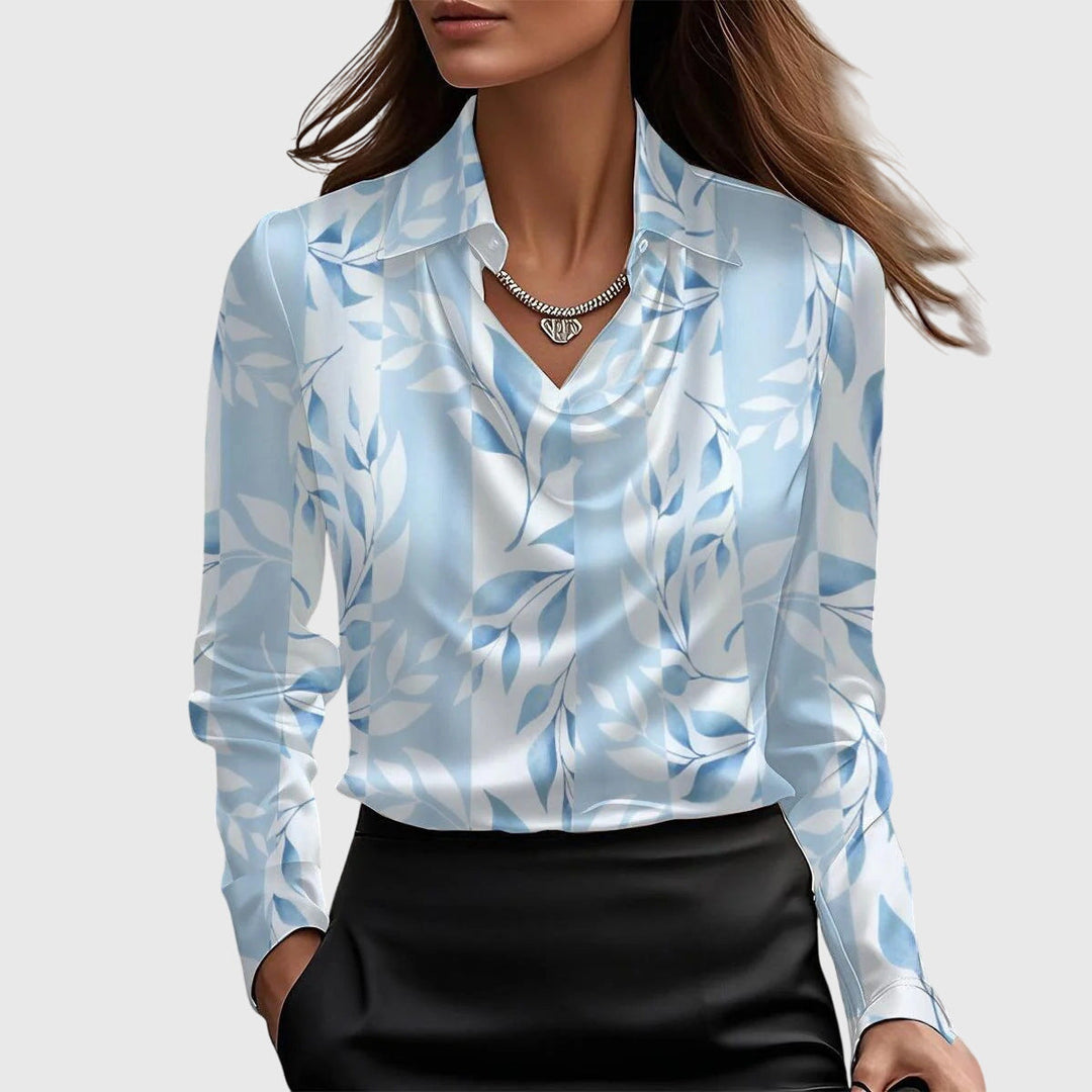 Nova Silky Cascade Neckline Satin Blouse For Women