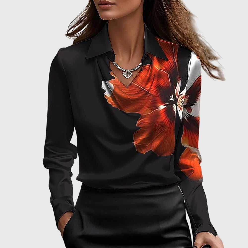Nova Silky Cascade Neckline Satin Blouse For Women