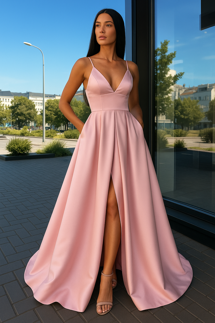 Elegant Dress Satin Evening Gown With A Front Slit