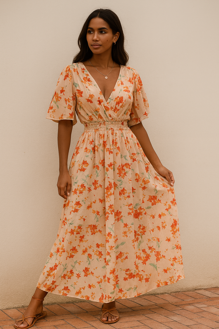 Caribbean Floral Midi Dress With Subtle Island Charm