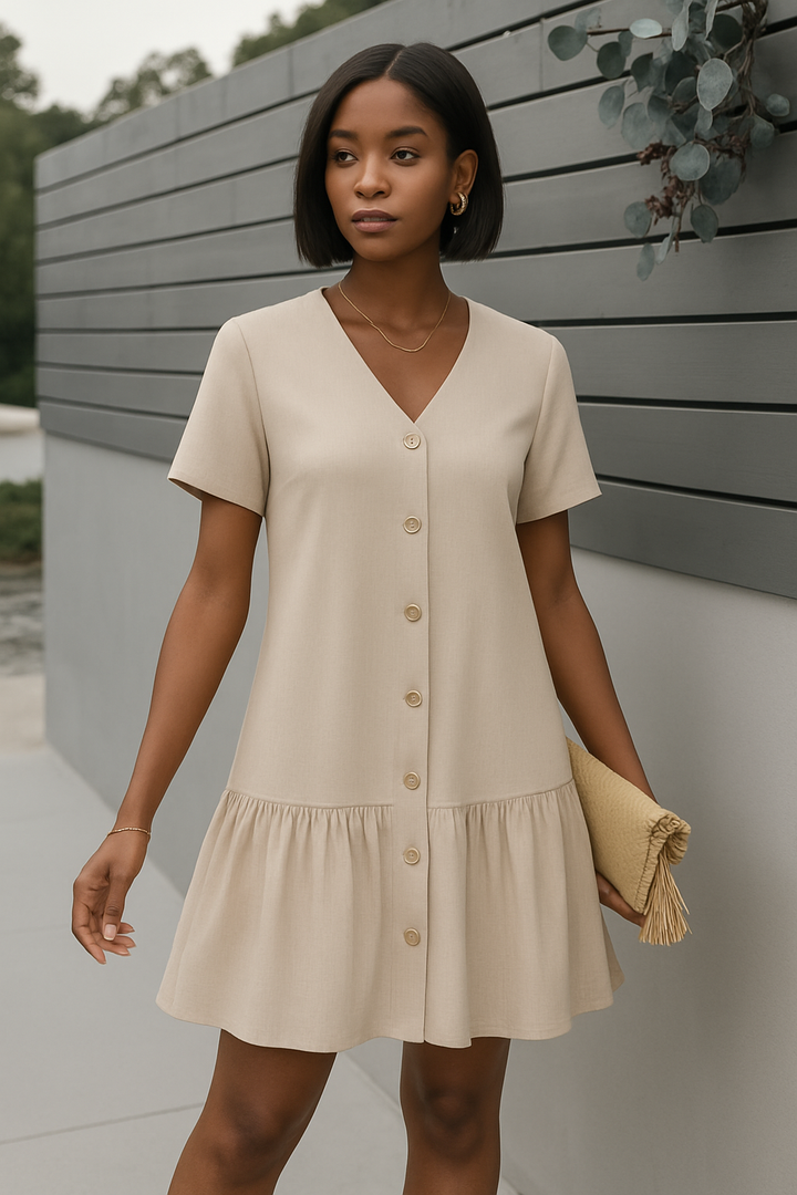 Light Beige Button-Back Summer Dress For Women Everyday Wear