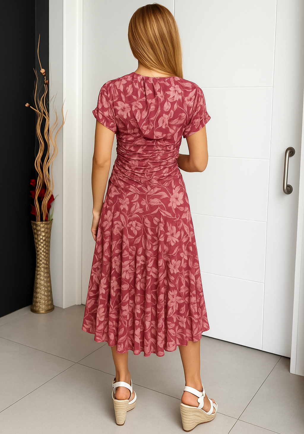Lyra Aurora Collection Off-Shoulder Midi Dress With Floral Print Design