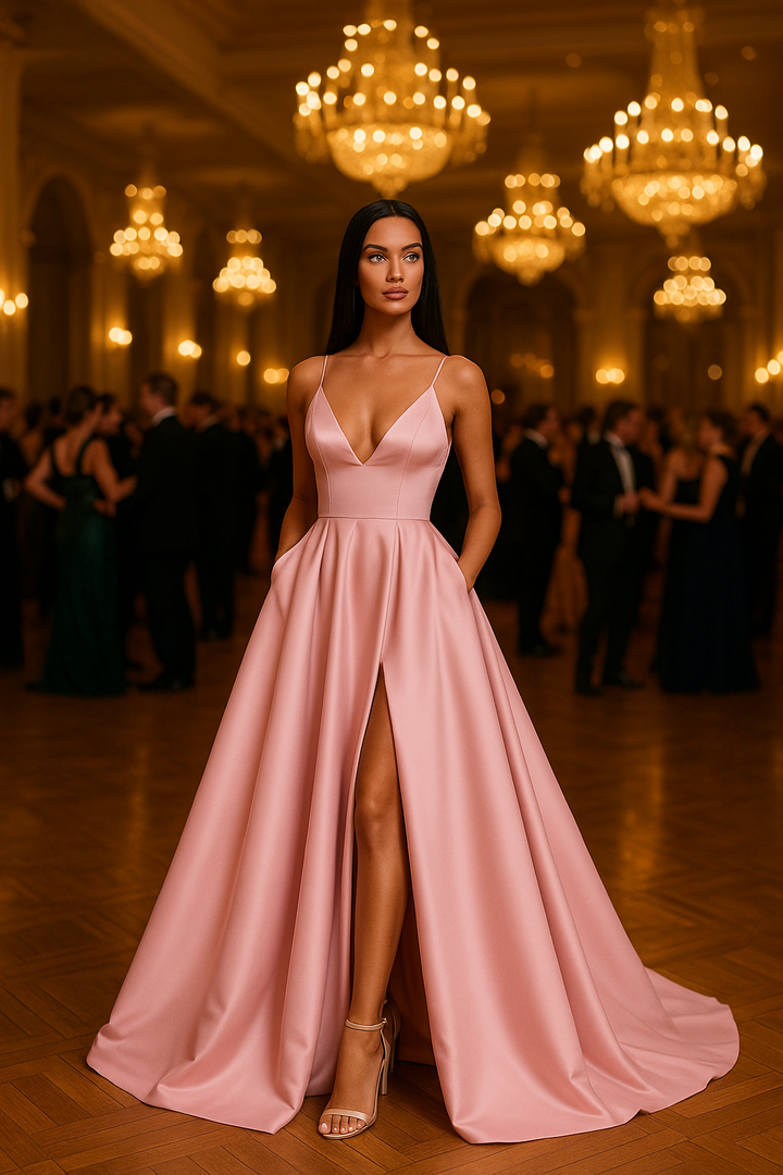 Elegant Dress Satin Evening Gown With A Front Slit