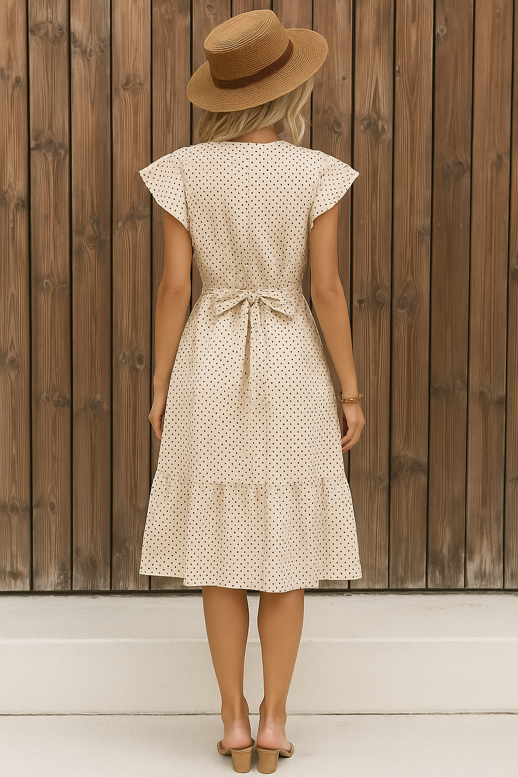 Chic Belted Polka Dot Ruffle Sleeve Summer Dress Classic