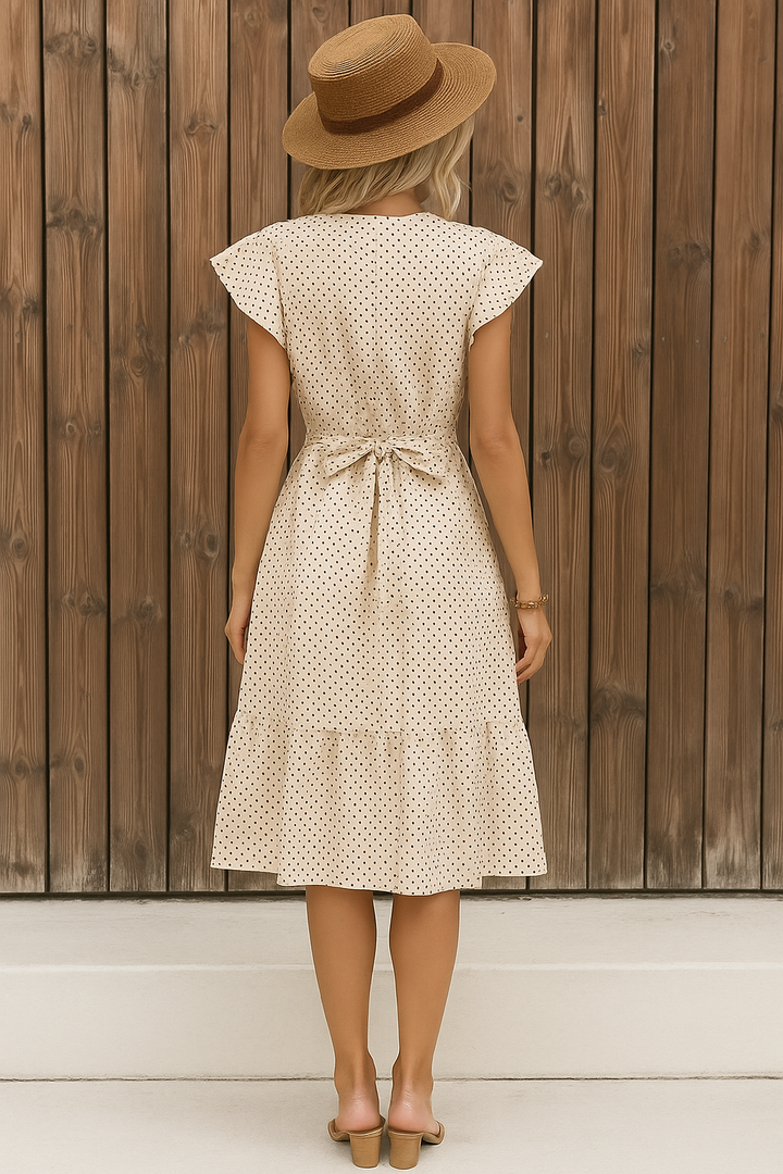 Chic Belted Polka Dot Ruffle Sleeve Summer Dress Classic