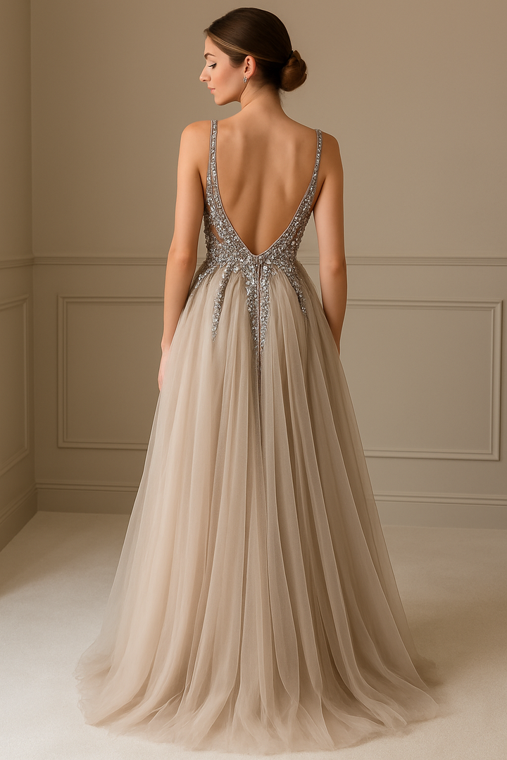 Elegant Dress With Crystal Embellished Tulle Evening Gown