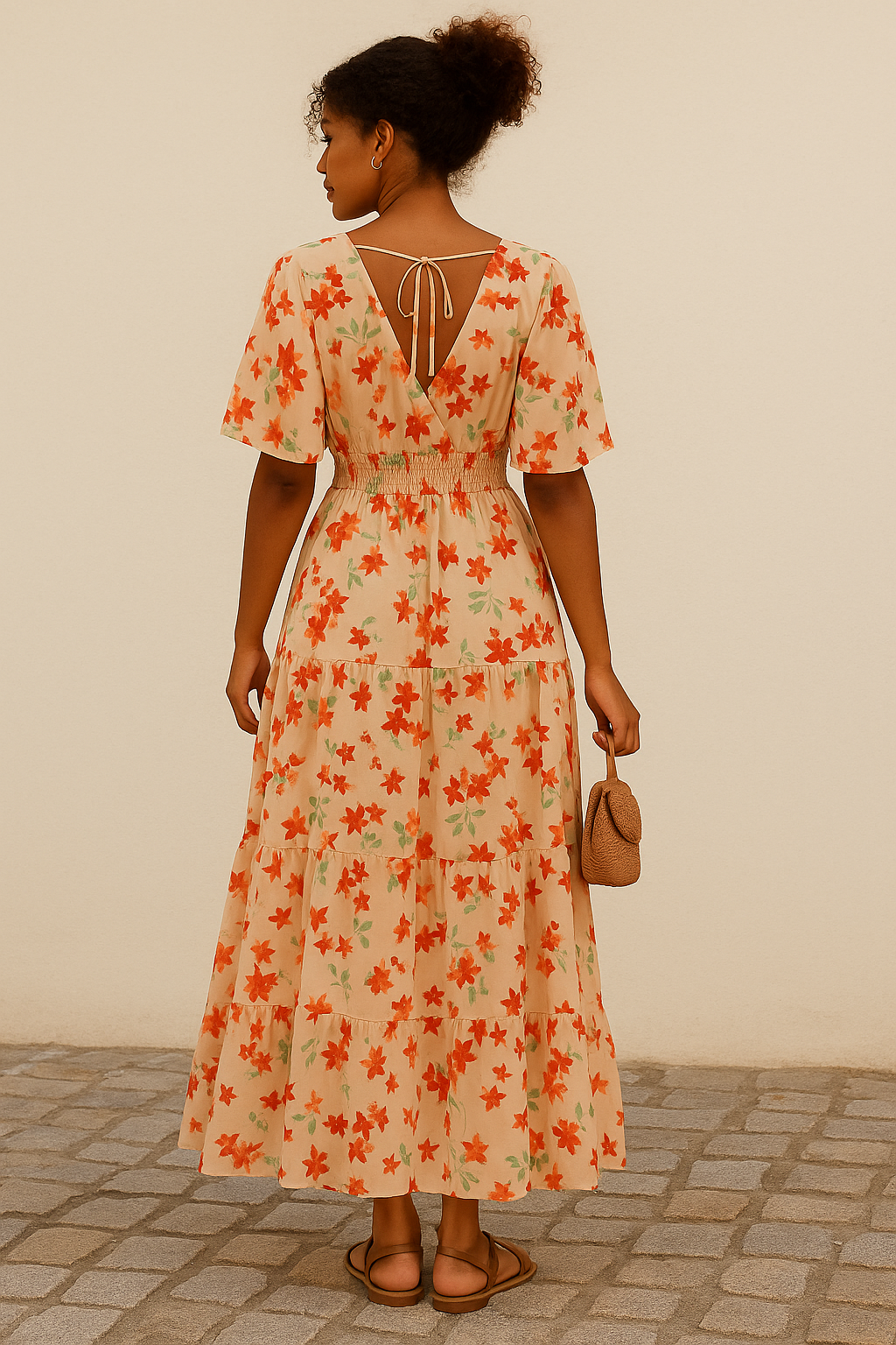 Caribbean Floral Midi Dress With Subtle Island Charm