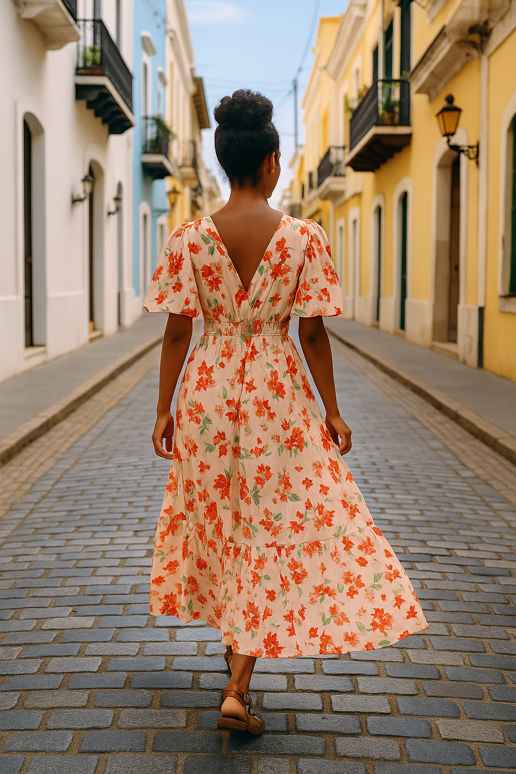 Caribbean Floral Midi Dress With Subtle Island Charm