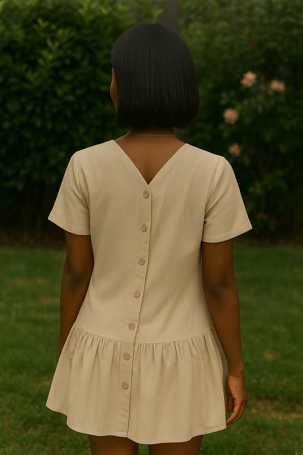 Light Beige Button-Back Summer Dress For Women Everyday Wear