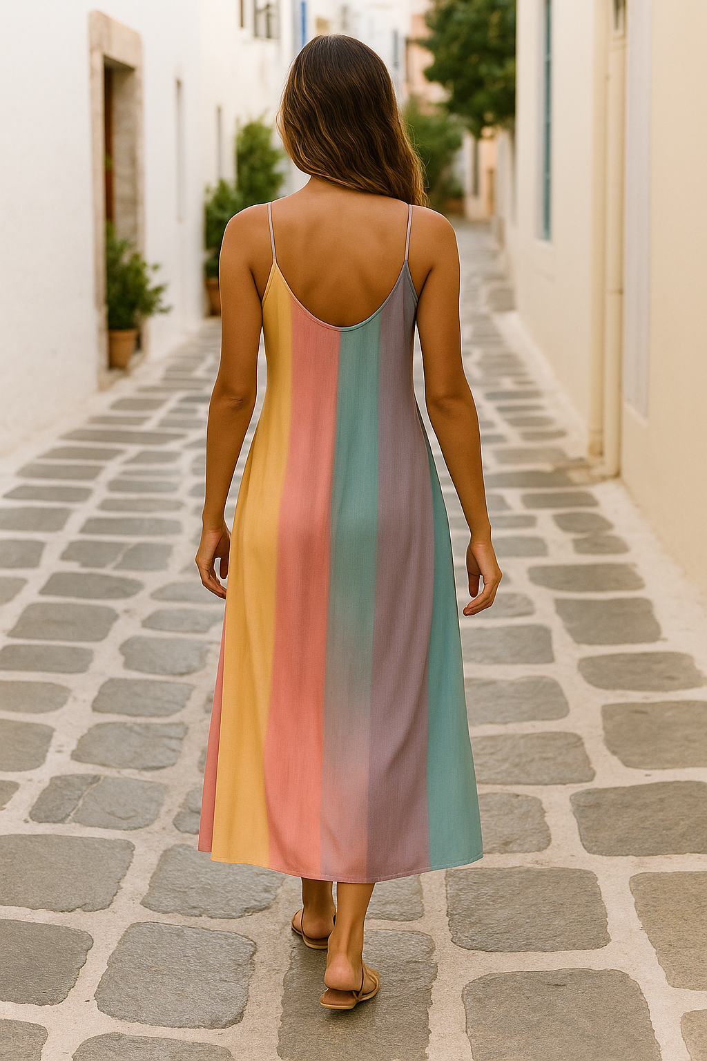 Pastel Bohemian Striped Maxi Dress With Boho Flair
