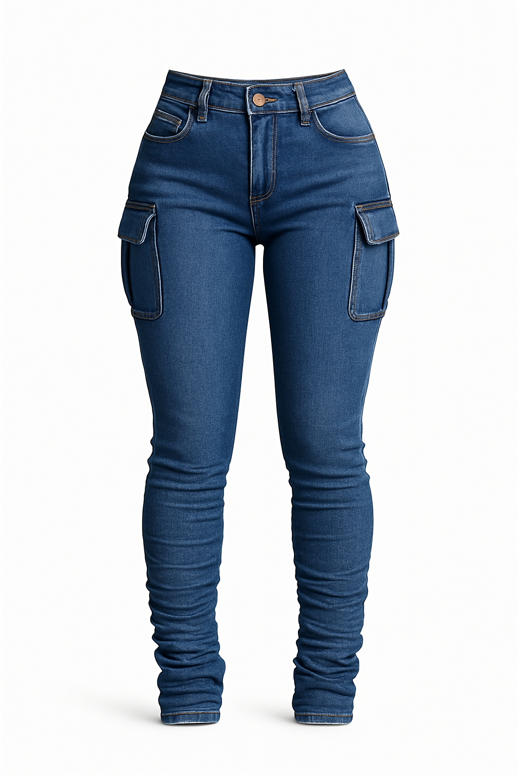 Women's High Waist Elastic Stack Jeans Hip Lift MultiPocket