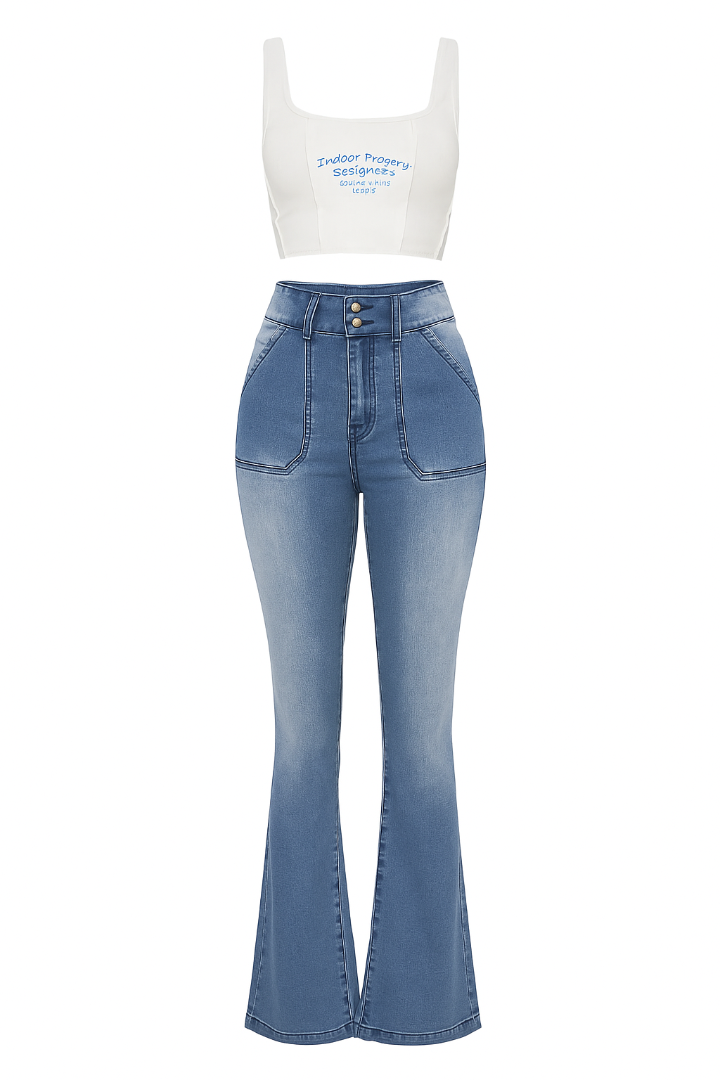 Women's Light Blue Flare Jeans With Stretch Fabric Figure Hugging Fit