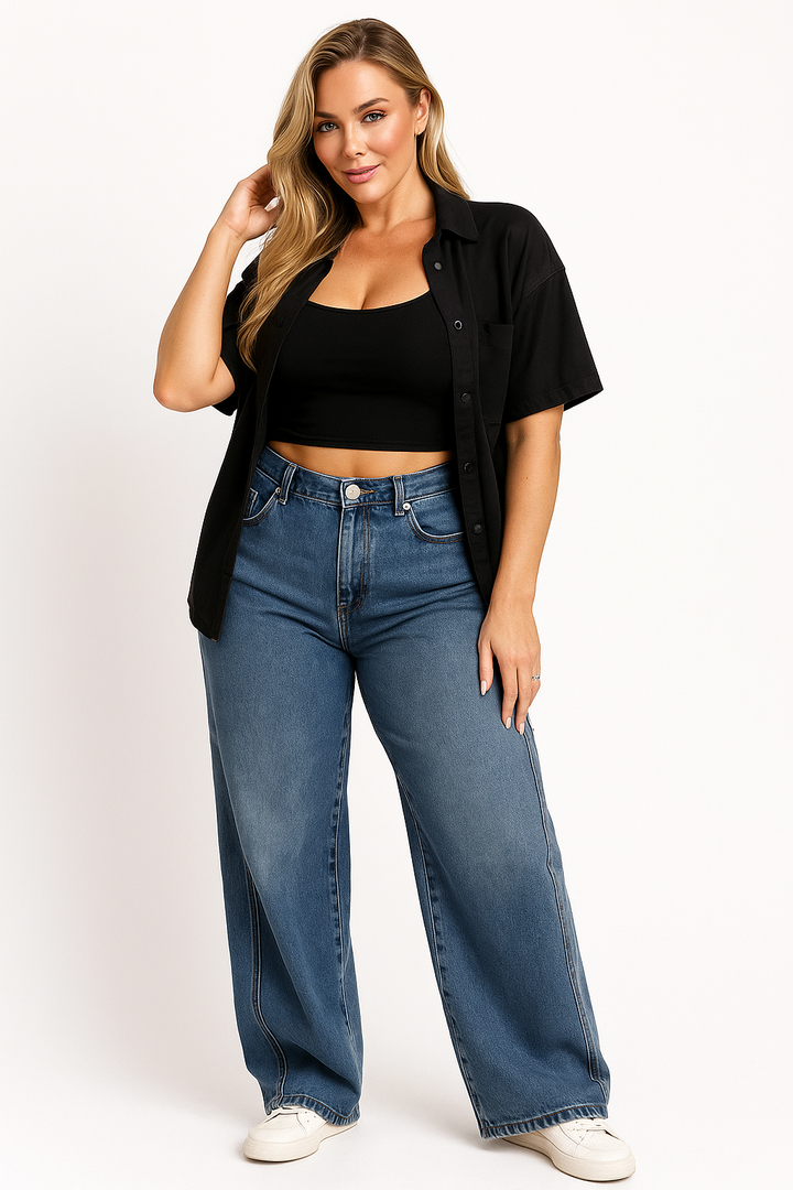 Women's Cargo Jeans With High-Waisted Wide-Leg For Comfort