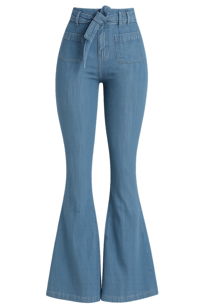 Women's High Waist Flare Jeans With Patchwork Zipper Fly