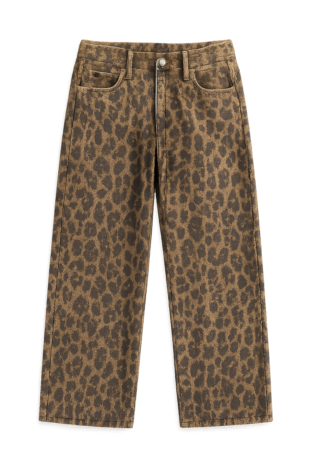 Women's Leopard Print Y2K Wide Leg Jeans With Mid Waist