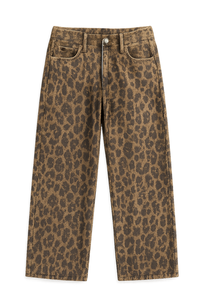 Women's Leopard Print Y2K Wide Leg Jeans With Mid Waist