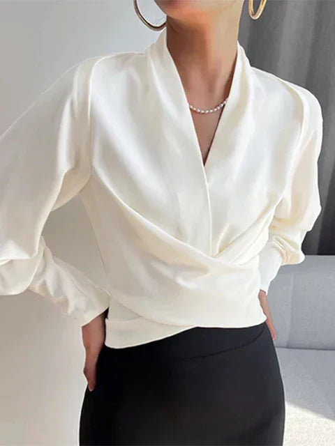 Draped Satin Blouse With Long Sleeves For Women By Lila