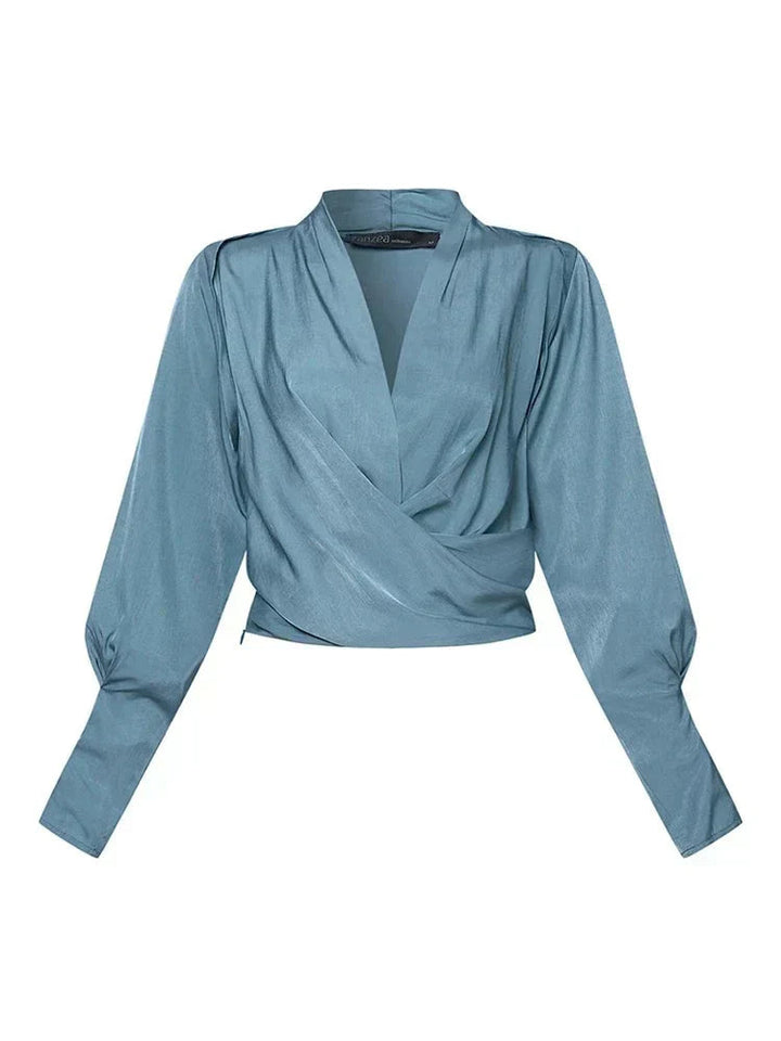 Draped Satin Blouse With Long Sleeves For Women By Lila