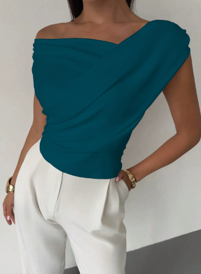 Draped Shoulder Top With Stylish Design For Women NovaWear