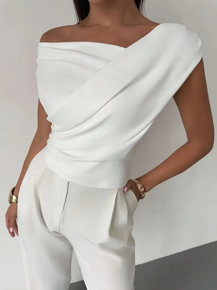 Draped Shoulder Top With Stylish Design For Women NovaWear