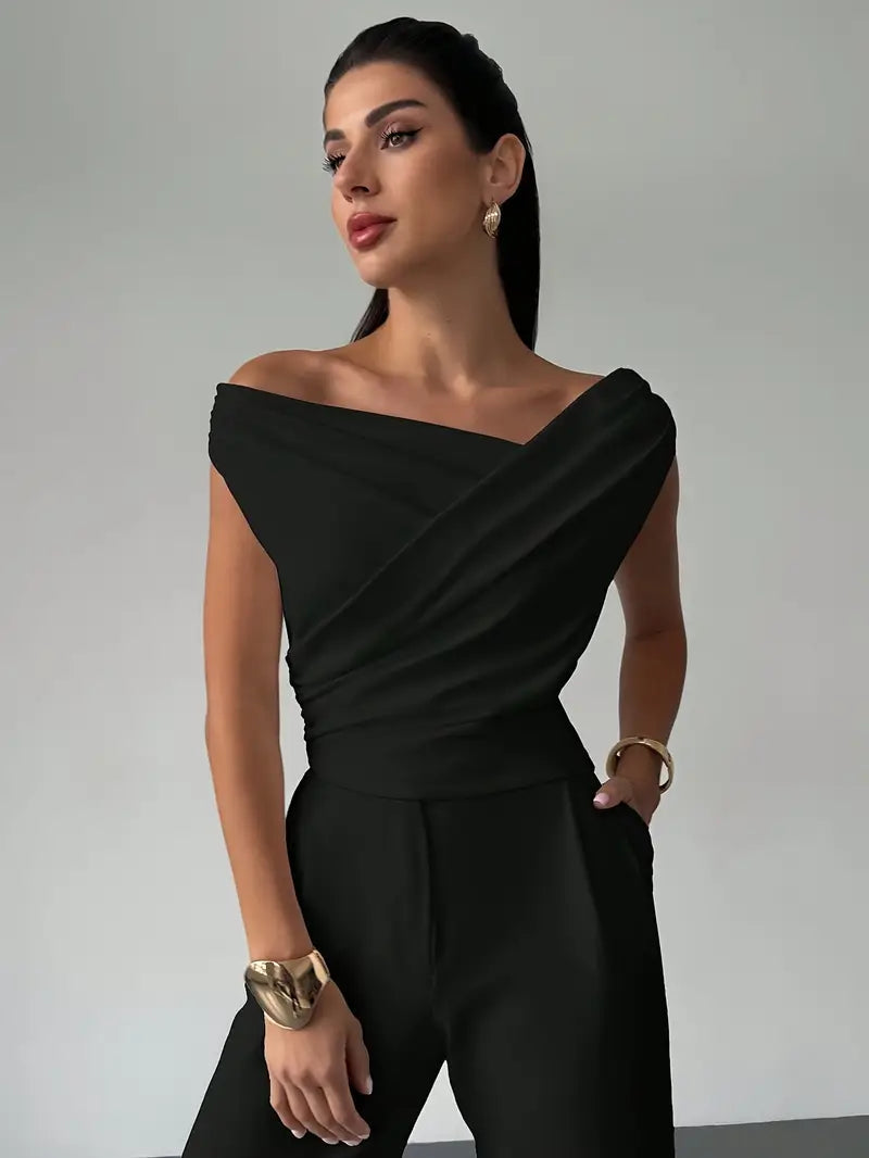 Draped Shoulder Top With Stylish Design For Women NovaWear