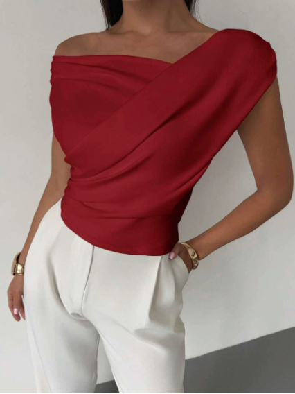 Draped Shoulder Top With Stylish Design For Women NovaWear