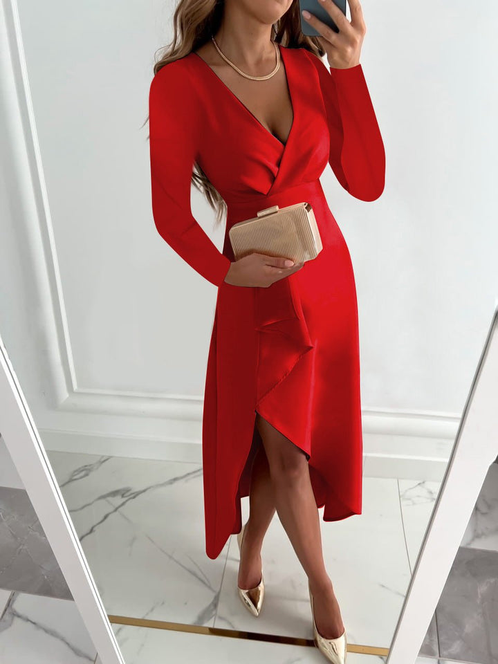 Nova Women's Classic V-Neck Sheath Midi Dress With Slit