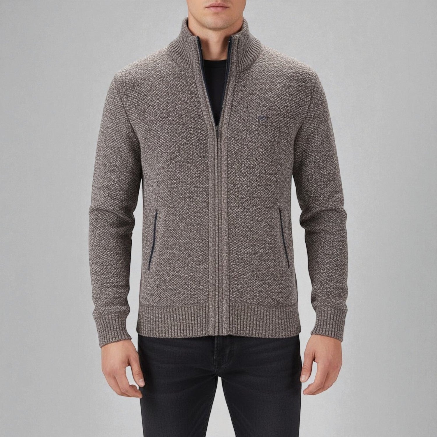 Elias – Men’s Zip-Up Cardigan with Stand-Up Collar 0